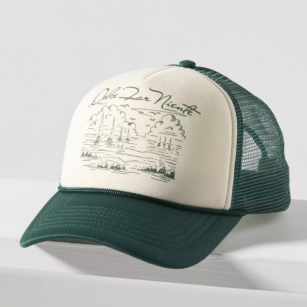 Anthropologie Coney Island Picnic Getaway Trucker Hat Dark Green NWT